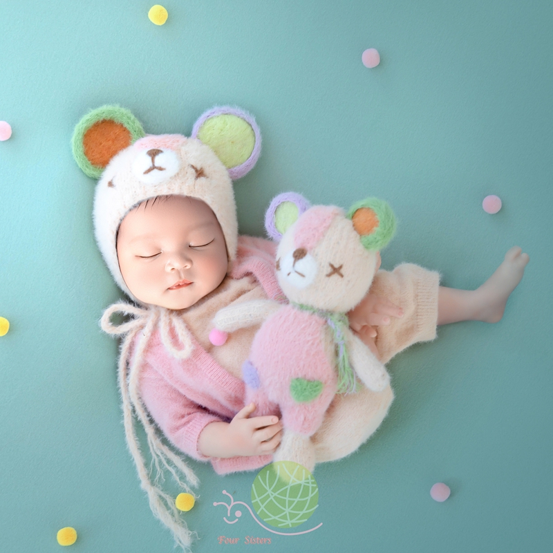 满月婴儿拍照道具新生的儿摄影衣服初生宝宝造型小熊套装影楼主题