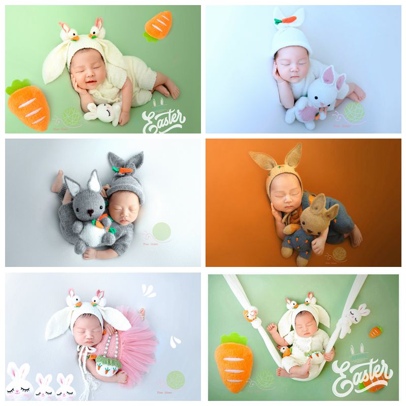 新生儿摄影道具 儿童拍照服装2023年兔宝宝满月婴儿照相衣服套装