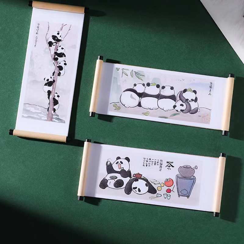 熊猫冰箱贴卷轴创意卡通木质复古中国风卷轴冰箱贴磁贴四川纪念品