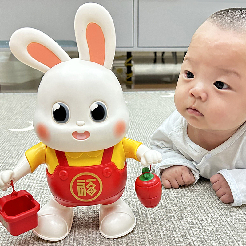 0一1岁婴儿玩具练习抬头训练跳舞小福兔老虎宝宝哄娃神器3到6个月