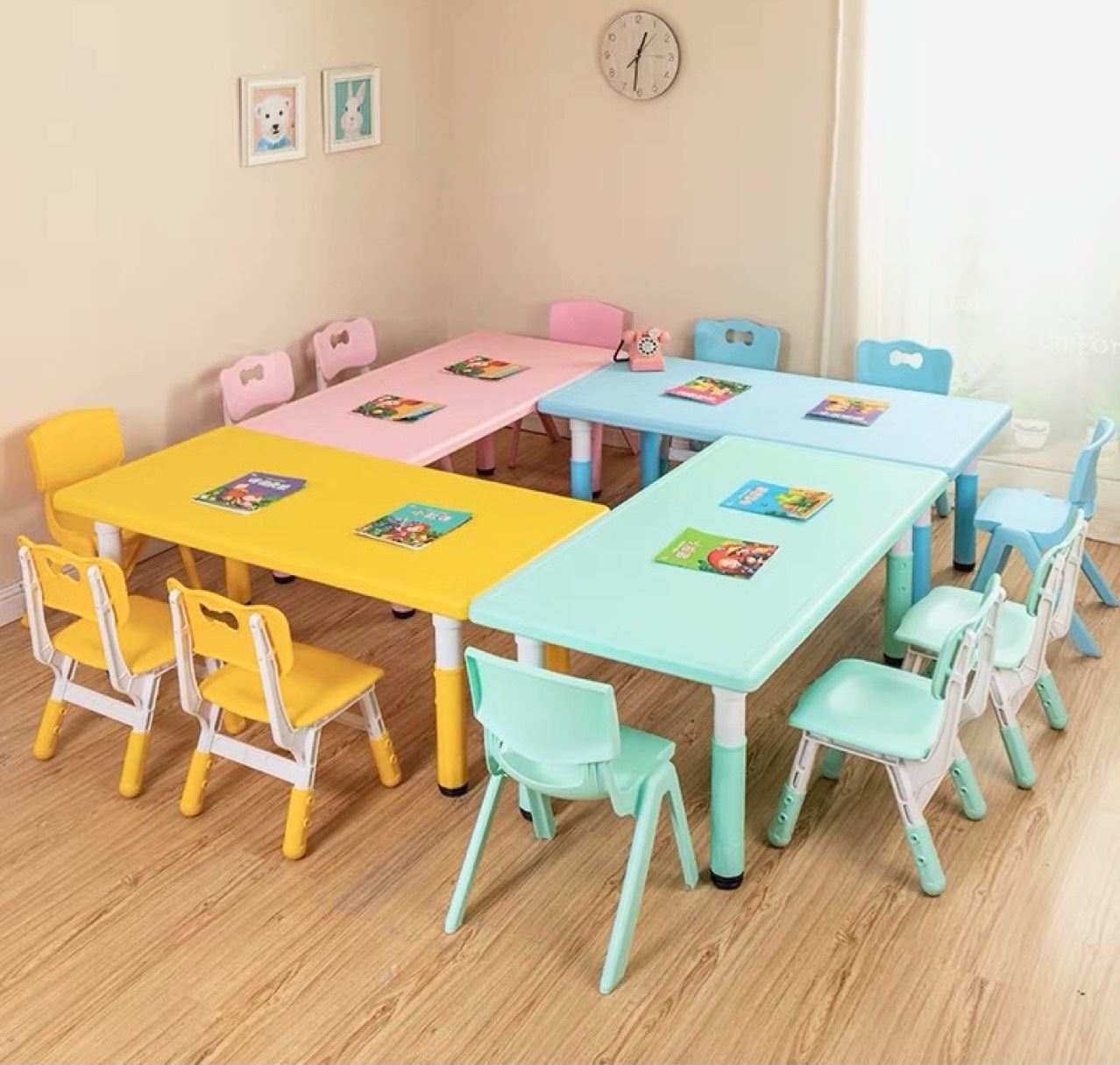 可升降学习桌椅儿童桌子幼儿园塑料涂鸦桌彩色游戏写字桌早教桌
