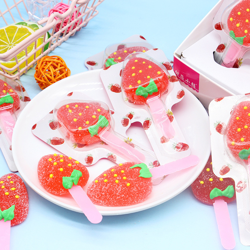 草莓造型果汁软糖儿童便利店趣味休闲趣味小零食糖果棒棒糖