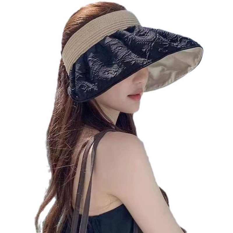防晒帽女防紫外线夏季2024新款遮脸大帽檐户外遮阳帽空顶太阳帽子