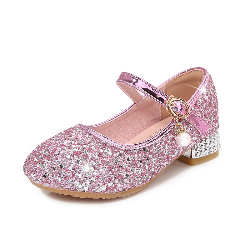 新款巴拉巴柆清货女童皮鞋高跟鞋儿童水晶单鞋女孩银色礼服走秀钢