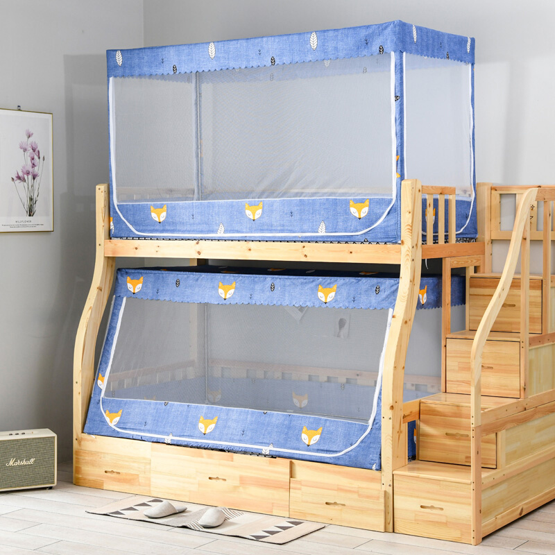 子母床方蚊帐1.2m上下铺1.5床梯形高低拉链0.9米床步梯儿童双层床