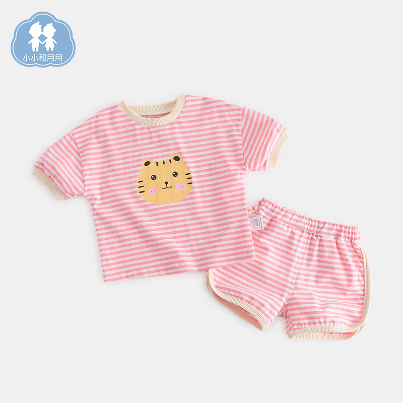 小小和月月婴儿条纹套装夏季宝宝衣服条纹儿童短袖短裤两件套洋气