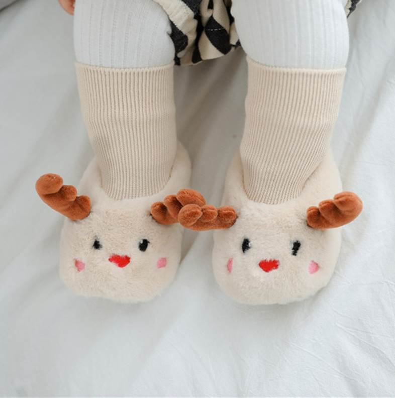 秋冬羊羔绒儿童学步鞋袜0-1岁麋鹿加厚保暖防掉防滑婴儿地板袜l22