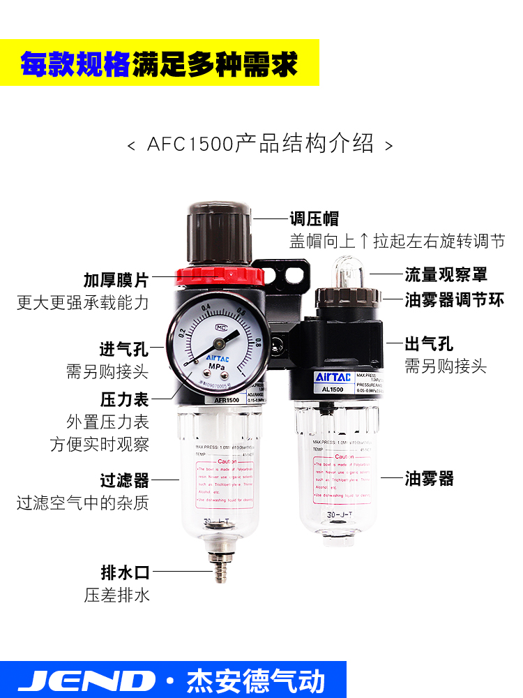 亚德客BFR气源处理器AFC20001二联件AC三联件BR3000调压阀BFC4000
