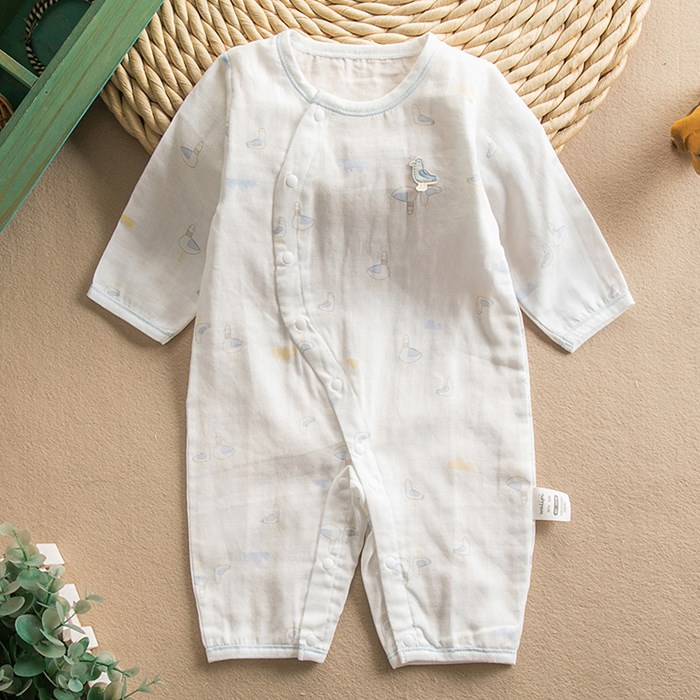 夏季婴儿纯棉纱布长袖连体衣宝宝哈衣爬服薄款新生儿衣服空调睡衣