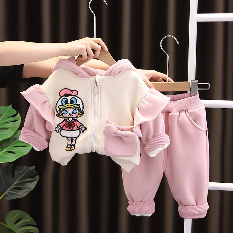 婴儿衣服冬季可爱加绒加厚韩版套装一岁五六7八9个月女宝宝秋冬装