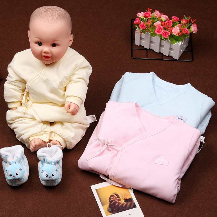 促销男女宝宝装0-1岁婴儿薄棉系带连体哈衣纯色 纯棉婴儿爬服外套