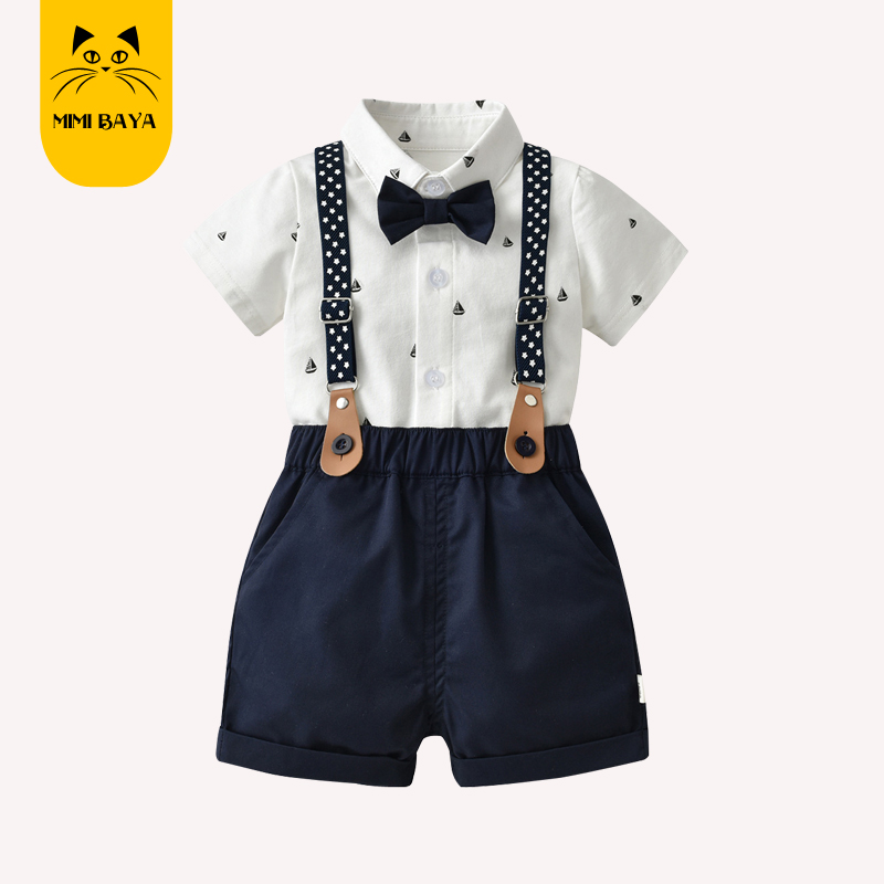 男童夏装套装洋气帅气周岁宝宝礼服儿童衣服夏季婴儿背带裤两件套