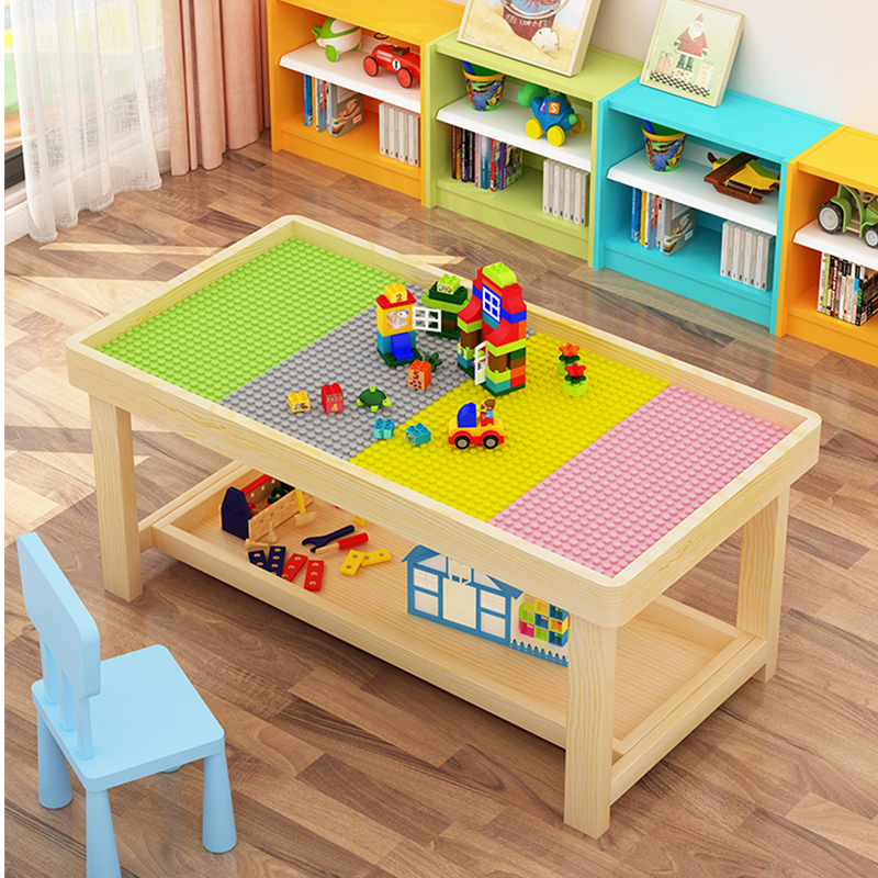 双层实木儿童多功能太空积木桌子大号拼装玩具益智宝宝游戏沙盘桌