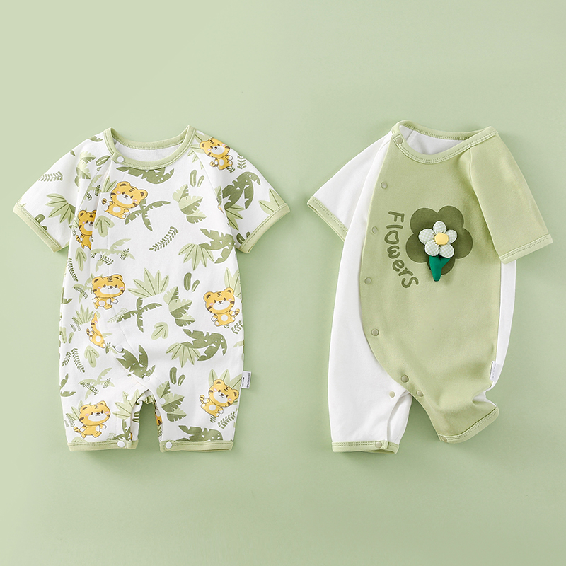 2件装 新生婴儿儿连体衣夏季宝宝衣服新款短袖爬服卡通透气哈衣潮