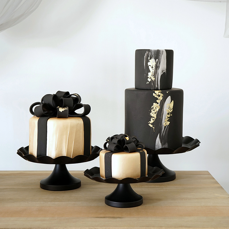 创意婚礼甜品台摆件 黑色蛋糕架 铁艺蛋糕盘婚庆道具 欧式甜品架