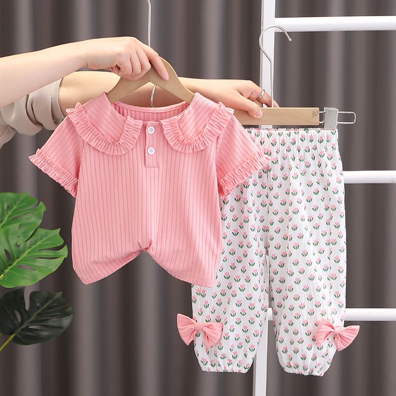 巴拉巴柆韩系女童夏季宽松休闲套装2024新款洋气两件套宝宝时髦衣