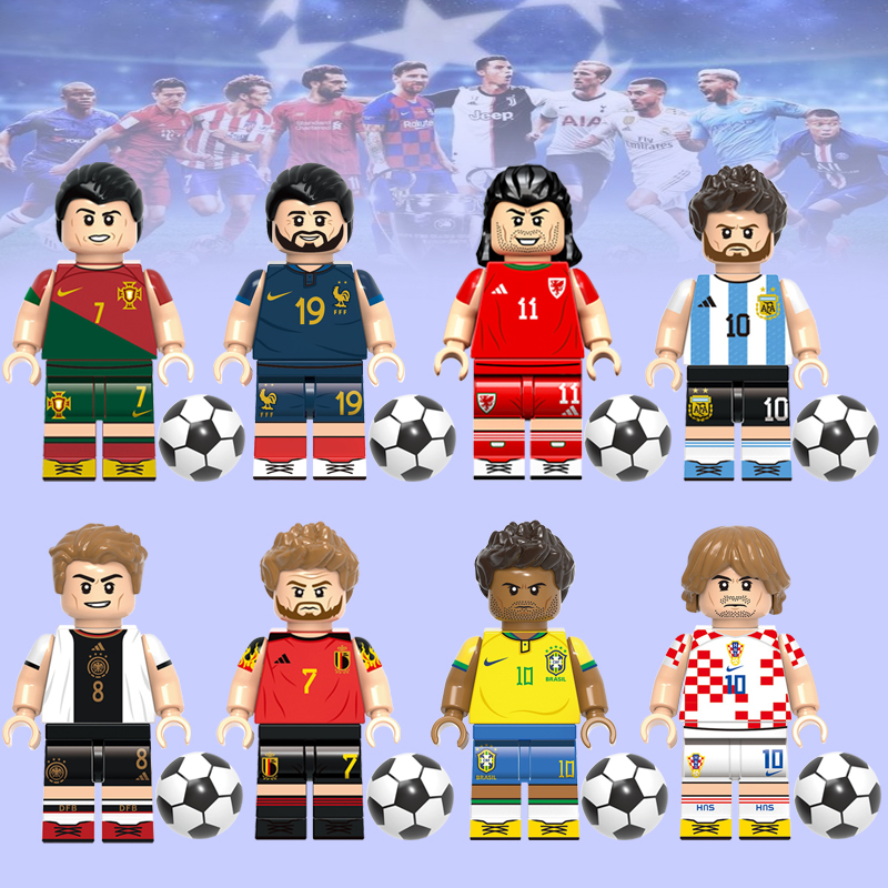 兼容乐高世界杯足球先生梅西C罗内马尔第三方拼装人仔积木玩具