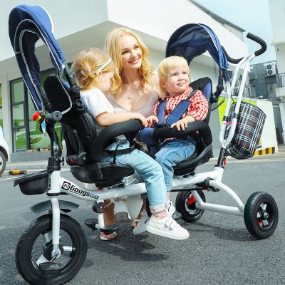 促销双胞胎三轮车儿童双坐脚踏车双胞胎婴儿推车1-5岁宝宝车可转