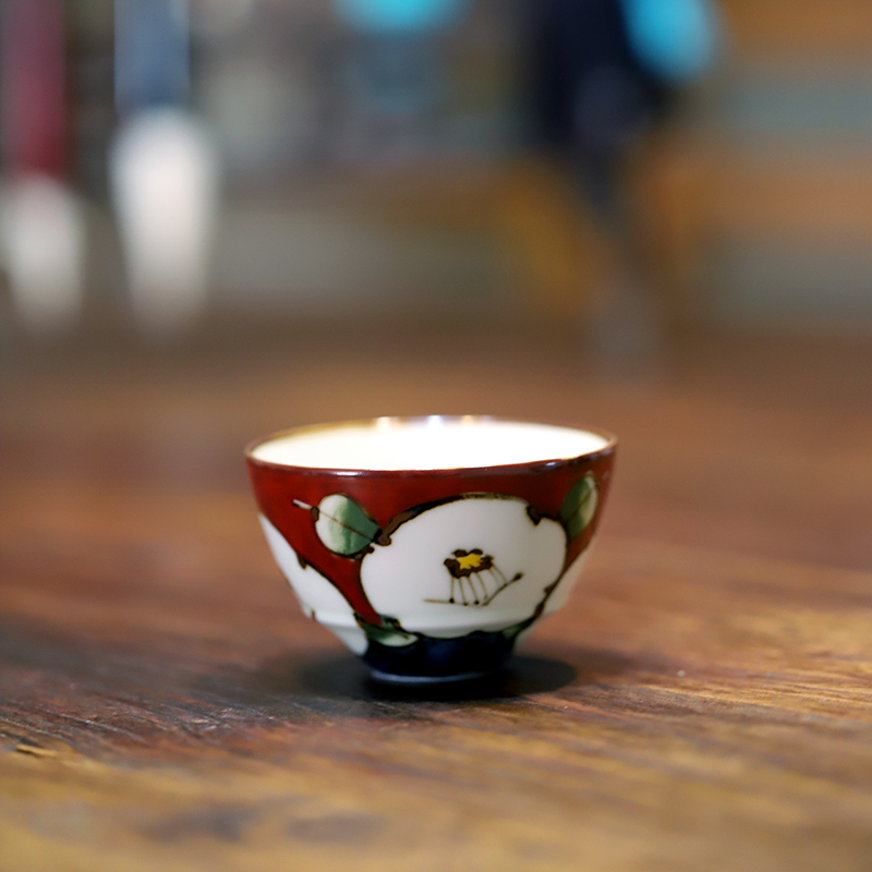 日本进口有田烧手绘青花赤绘手把壶小茶杯日式家用喝水杯茶道杯子