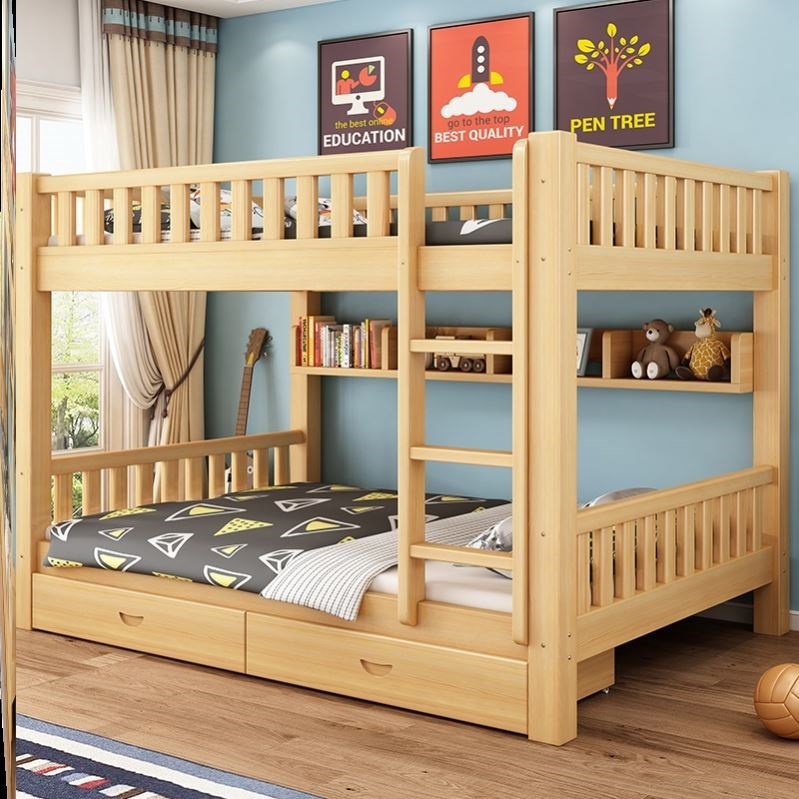 儿童床上下床小户型省空间上下床双层床新中式成年宿舍上下铺木床