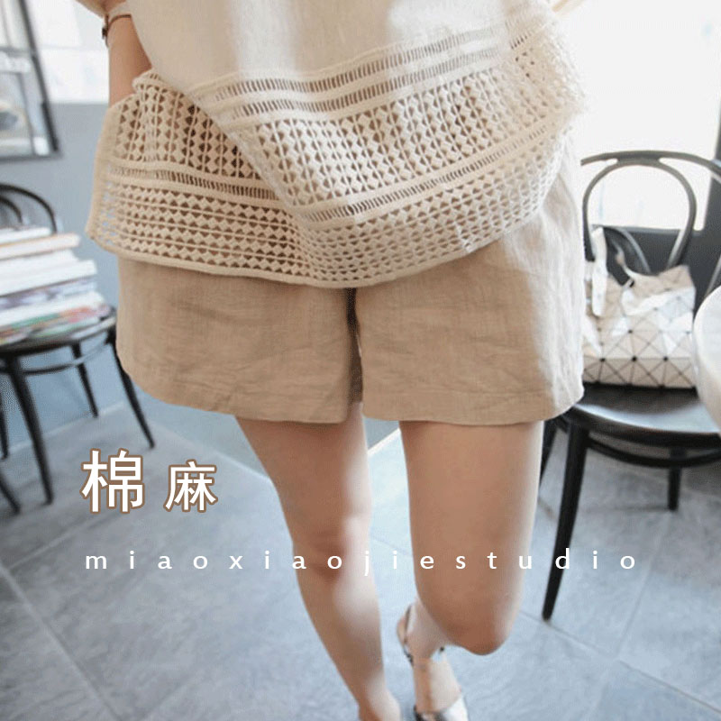 孕妇棉麻短裤女夏季薄款外穿韩版时尚显瘦宽松托腹白色阔腿裤裤子