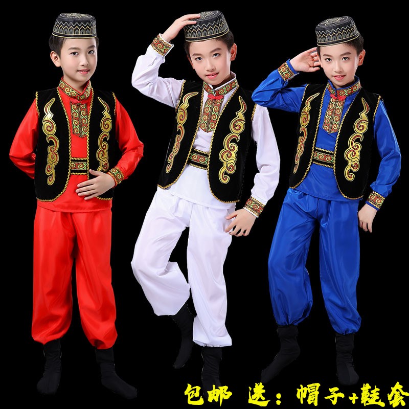 新款六一儿童新疆舞演出服幼儿园少数民族舞蹈服装男童维吾尔族