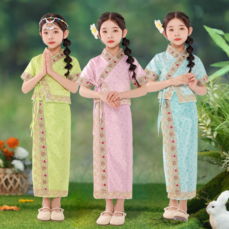 六一儿童傣族服装女童夏季云南传统演出服西双版纳旅游拍照服饰