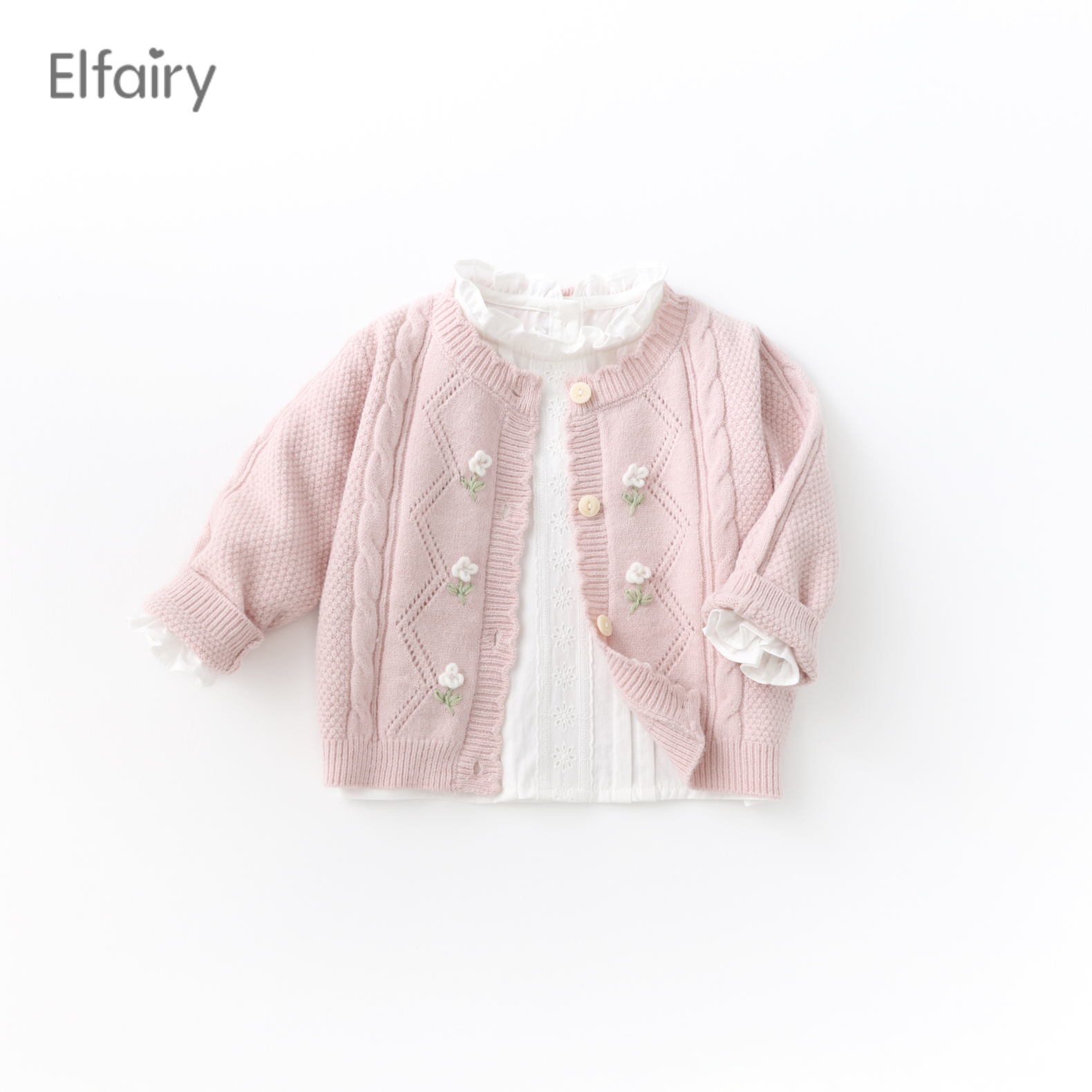 Elfairy女童毛衣春装宝宝针织衫外套2024新款女婴儿开衫儿童上衣