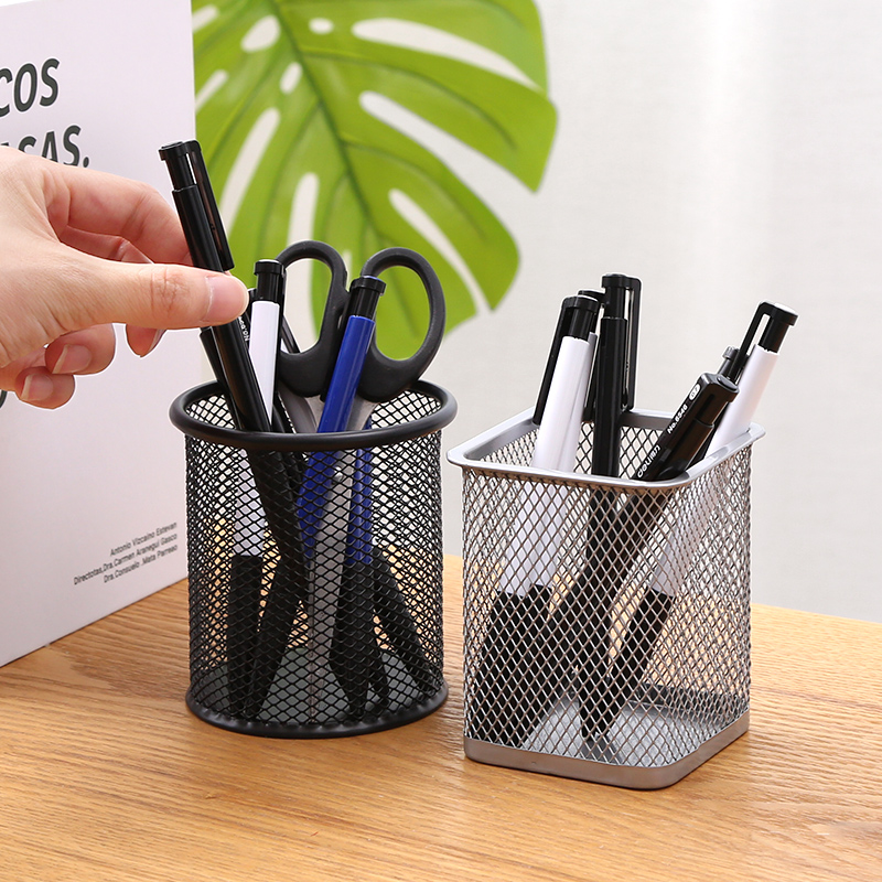笔筒简约风格创意高级感大容量金属网格桌面收纳盒桶笔桶