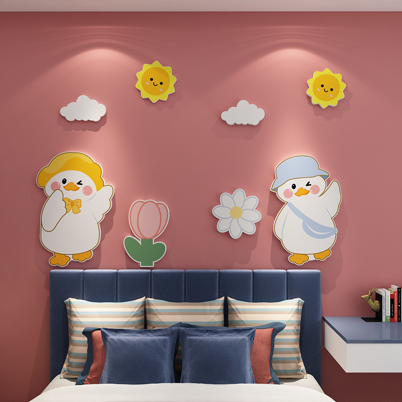 现货速发网红开心鸭婴儿童房间床头墙面布置装饰品卡通公主贴画摆