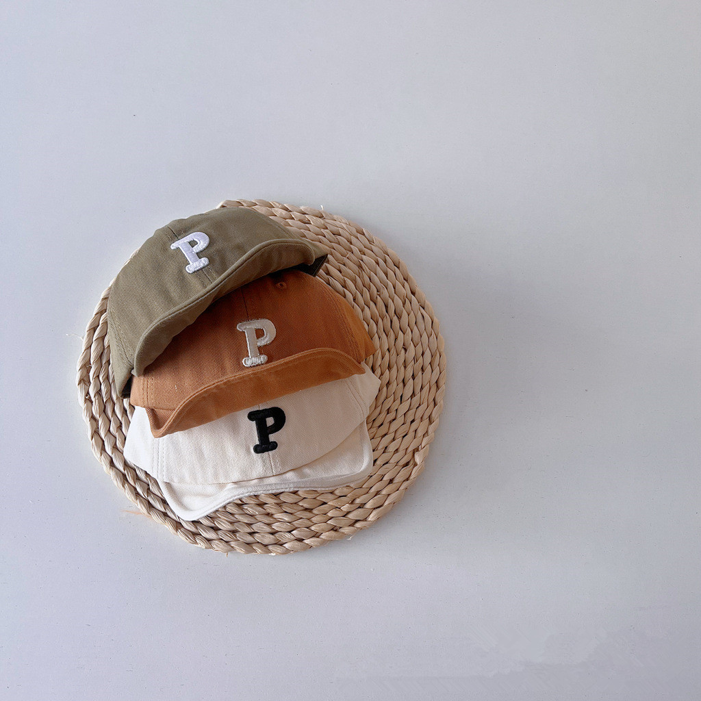 婴儿帽子春夏韩版p字母刺绣洋气鸭舌帽男女宝宝外出遮阳棒球帽潮
