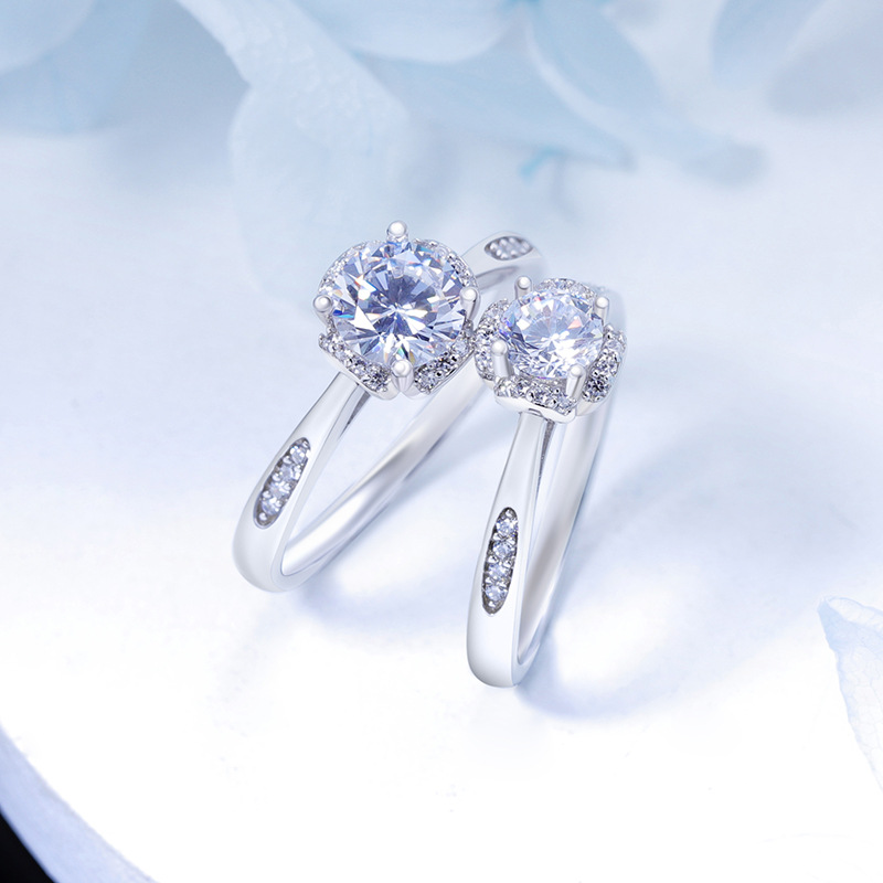 爵希s925银微镶高碳钻珠宝饰品一克拉花漾莫桑钻戒指女情人节礼物