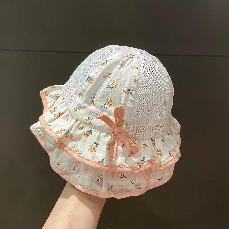 日本进口婴儿帽子夏季薄款女宝宝遮阳帽公主可爱可调节儿童渔夫帽