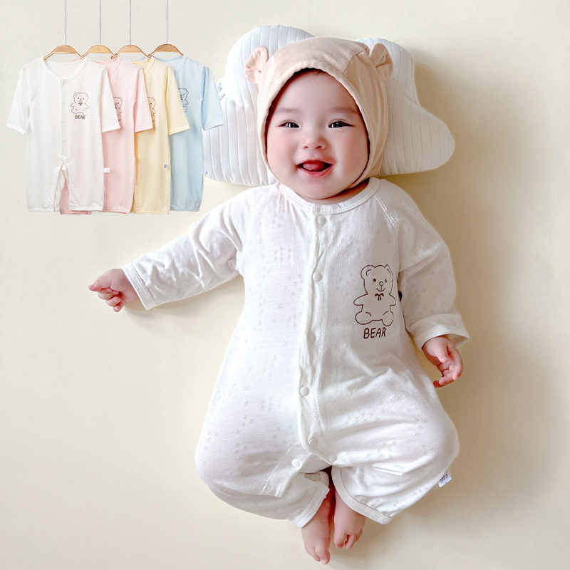 婴儿连体衣夏季宝宝衣服男女童长袖空调服竹纤维柔软薄款哈衣0-1