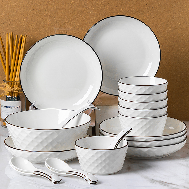 碗家用高温釉下彩碗碟套装家用白瓷陶瓷轻奢碗盘碗筷餐具套装乔迁