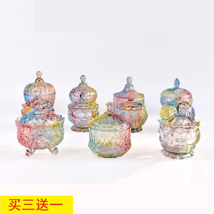 大号炫彩玻璃罐个性摆件家用展示小清新圆形大容量有盖零食罐时尚