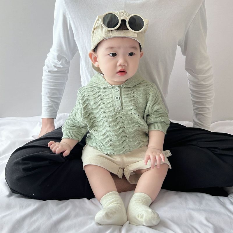 韩版婴儿衣服夏季男女宝宝镂空针织短袖上衣薄款新生儿T恤夏天潮