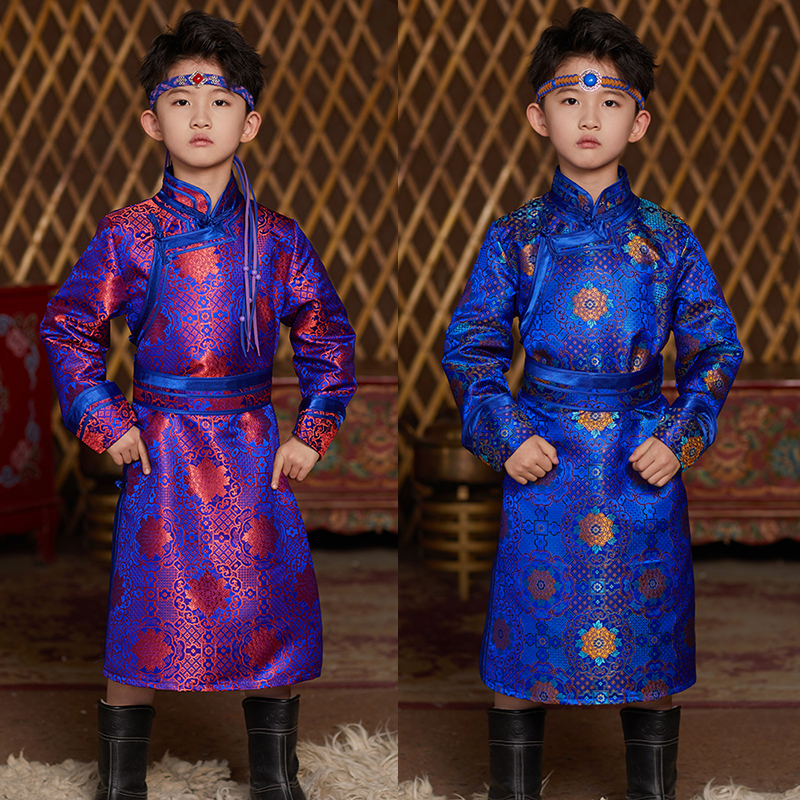 蒙古族童装儿童演出服男童蒙古袍民族服装长袍幼儿园蒙古舞舞蹈服