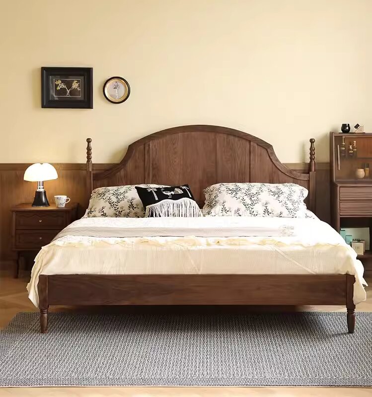 北美黑胡桃木法式复古实木床现代简约北欧原木卧室双人床