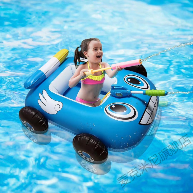 水上充气汽车救生圈儿童戏水泳池喷水枪坦克冲浪防侧翻宝宝喷水车