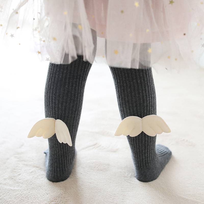 新款精梳棉秋冬季天使翅膀女童儿童宝宝连裤袜双针婴儿打底裤袜子