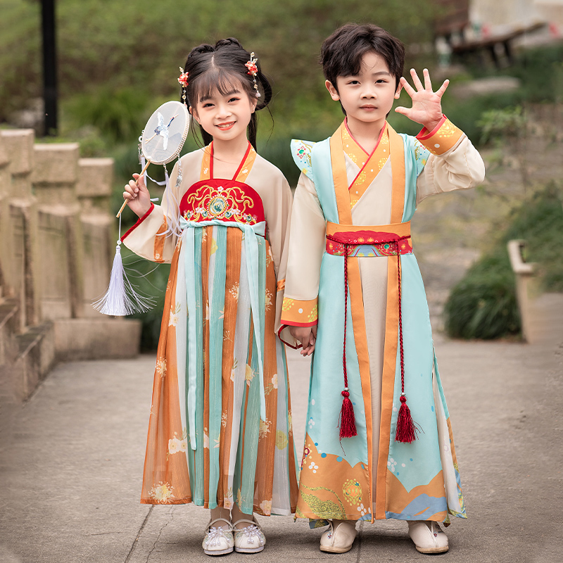 汉服女童夏季男童儿童古装国学服中国风套装小女孩超仙唐装演出服