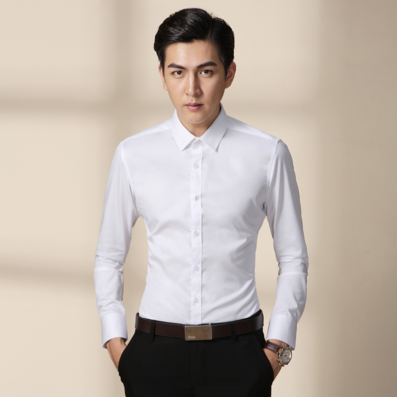 Seno新款商务男士长袖衬衫修身型春季韩版正品深蓝色衬衣免烫包邮