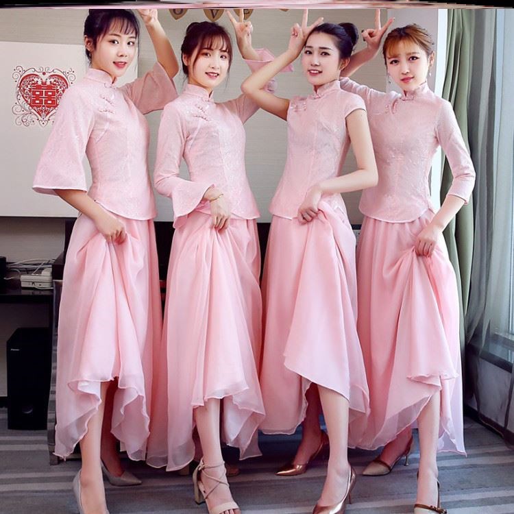 新款伴娘服姐妹团晚礼服中式显瘦连衣裙旗袍学生女中国风气质礼服
