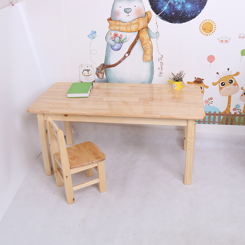 儿童写字桌椅套装托管班松橡胶木长方桌子现代幼儿园家用木桌实木