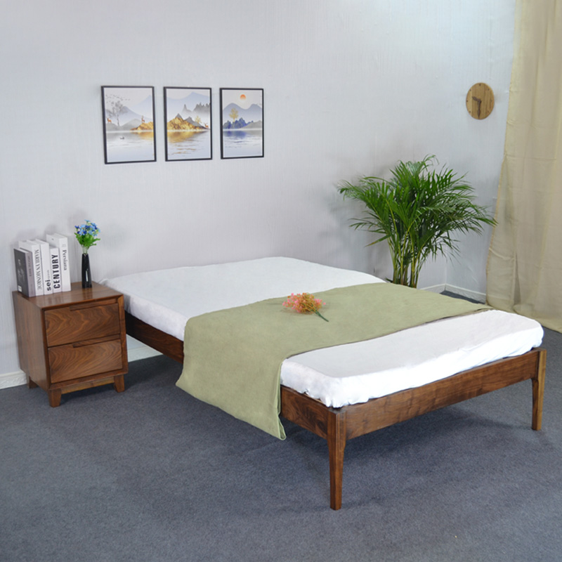 悬空床架 矮床 无床头 橡木黑胡桃木床架 杭州家具设计定制