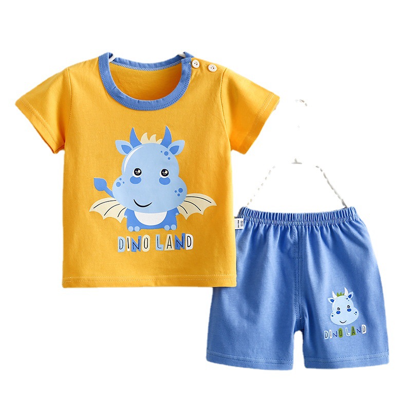 儿童短袖套装夏季男童女童纯棉宝宝婴儿中小童卡通T恤短裤两件套