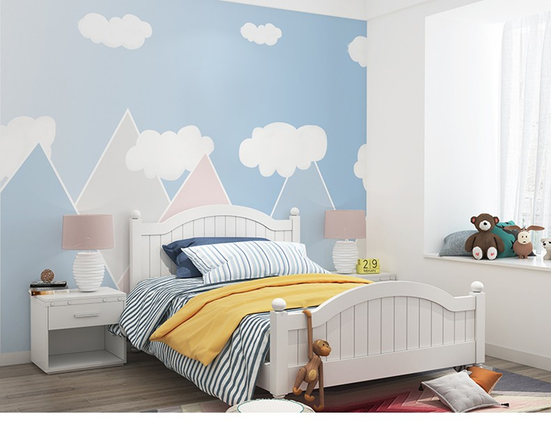 卡通热气球几何白云壁纸男孩女孩儿童房卧室墙布全屋定制环保壁画
