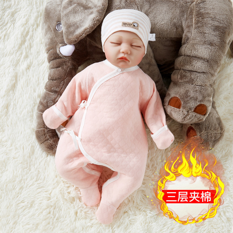初生婴儿连体衣秋冬季加厚保暖内衣新生儿系带和尚服秋装宝宝哈衣