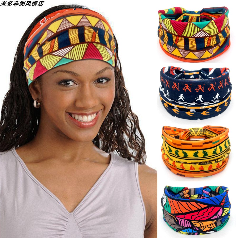 非洲民族印花瑜伽发带头带宽边止汗头巾头饰女 African headdress